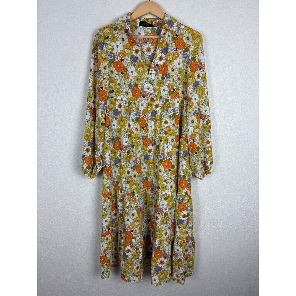 513 Love 70s Inspired Floral Tiered Midi Dress Size Small Cottagecore Retro Boho
